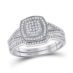 Round Diamond Bridal Wedding Ring Band Set 1/3 Cttw 10kt White Gold - REF-27R9X