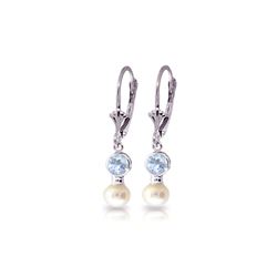 Genuine 2.7 ctw Aquamarine & Pearl Earrings 14KT White Gold - REF-37K2V