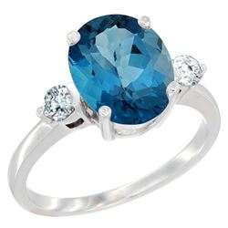 2.60 CTW London Blue Topaz & Diamond Ring 10K White Gold - REF-62M5A