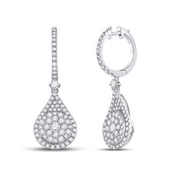 Womens Round Diamond Cluster Teardrop Earrings 1-1/2 Cttw 14kt White Gold - REF-109Y5N