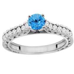 0.86 CTW Swiss Blue Topaz & Diamond Ring 14K White Gold - REF-62X4M