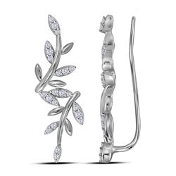 Womens Round Diamond Floral Climber Earrings 1/5 Cttw 10kt White Gold - REF-19R5X