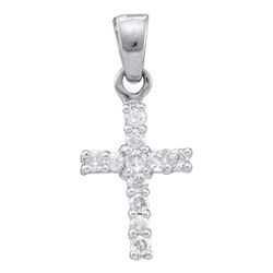 Womens Round Diamond Cross Pendant 1/4 Cttw 10kt White Gold - REF-12A9M