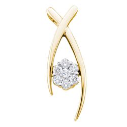 Womens Round Diamond Flower Cluster Pendant 1/4 Cttw 10kt Yellow Gold - REF-18N5F