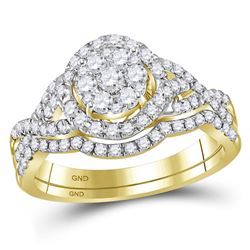 Round Diamond Bridal Wedding Ring Band Set 1 Cttw 14kt Yellow Gold - REF-74F9W