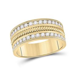 Mens Round Diamond Wedding Rope Band Ring 1 Cttw 14kt Yellow Gold - REF-115W9K