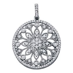 Womens Round Diamond Antique-style Circle Pendant 1/2 Cttw 10kt White Gold - REF-32W5K