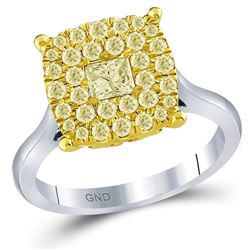 Princess Yellow Diamond Solitaire Bridal Wedding Ring 1 Cttw 14kt Two-tone Gold - REF-93H9R