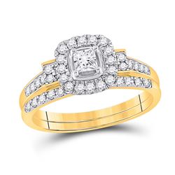 Princess Diamond Bridal Wedding Ring Band Set 1/2 Cttw 14kt Yellow Gold - REF-49N9F