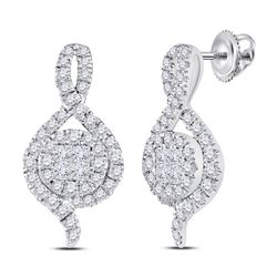 Womens Princess Round Diamond Cluster Earrings 1/2 Cttw 14kt White Gold - REF-41Y5N