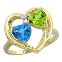 2.61 CTW Diamond, Swiss Blue Topaz & Peridot Ring 10K Yellow Gold - REF-23H7M