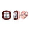 Image 1 : Womens Round Red Color Enhanced Diamond Square Cluster Earrings 1/5 Cttw 10kt Rose Gold - REF-16K9Y