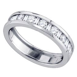 Womens Alternating Round Baguette Diamond Single Row Wedding Band 1 Cttw 14kt White Gold - REF-92K9Y