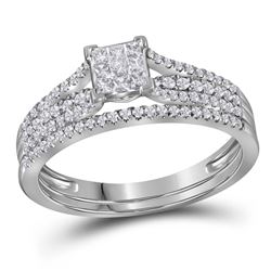 Princess Diamond Bridal Wedding Ring Band Set 1/2 Cttw 14kt White Gold - REF-32X5A