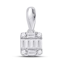 Womens Baguette Diamond Fashion Cluster Pendant 1/8 Cttw 14kt White Gold - REF-12K9Y