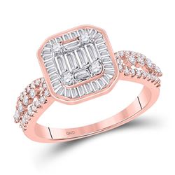 Womens Baguette Diamond Square Cluster Ring 7/8 Cttw 14kt Rose Gold - REF-63Y5N