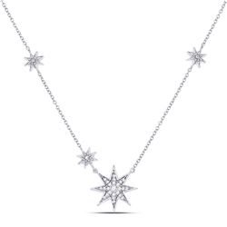 Womens Round Diamond Starburst Fashion Necklace 1/5 Cttw 14kt White Gold - REF-41K9Y