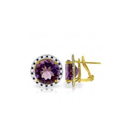 Genuine 12.4 ctw Amethyst, White & Black Diamond Earrings 14KT Yellow Gold - REF-124R2P