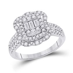 Womens Baguette Diamond Cluster Ring 1 Cttw 14kt White Gold - REF-87M5H