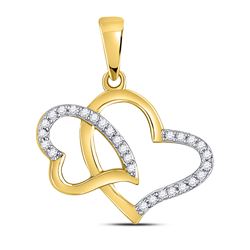 Womens Round Diamond Double Heart Pendant 1/6 Cttw 10kt Yellow Gold - REF-10Y5N