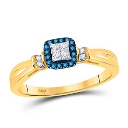 Womens Princess Blue Color Enhanced Diamond Fashion Ring 1/6 Cttw 14kt Yellow Gold - REF-25M5H