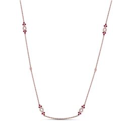 Womens Round Ruby Diamond Fashion Necklace 1/2 Cttw 14kt Rose Gold - REF-54N5F