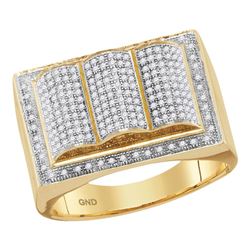 Mens Round Diamond Rectangle Ripple Cluster Ring 3/4 Cttw 10kt Yellow Gold - REF-47F9W