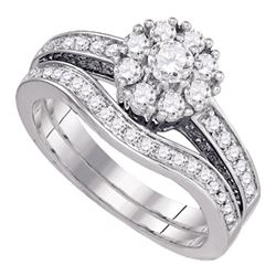 Round Diamond Bridal Wedding Ring Band Set 1 Cttw 14kt White Gold - REF-112N5F