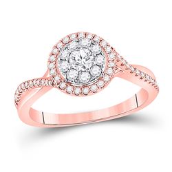 Womens Round Diamond Halo Solitaire Ring 1/2 Cttw 14kt Rose Gold - REF-48N9F