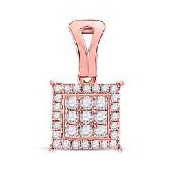 Womens Round Diamond Square Cluster Pendant 1/4 Cttw 14kt Rose Gold - REF-18R5X