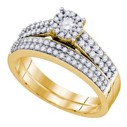 Round Diamond Bridal Wedding Ring Band Set 5/8 Cttw 14kt Yellow Gold - REF-60W5K