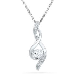 Womens Round Lab-Created White Sapphire Solitaire Pendant 3/4 Cttw 10kt White Gold - REF-10H5R