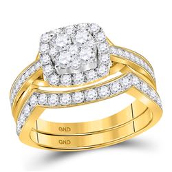 Round Diamond Cluster Bridal Wedding Ring Band Set 1 Cttw 14kt Yellow Gold - REF-71R9X