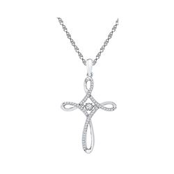 Womens Round Moving Diamond Cross Pendant 1/5 Cttw 10kt White Gold - REF-20X5A