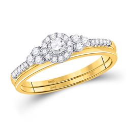 Round Diamond Slender Wedding Bridal Engagement Ring Band Set 1/3 Cttw 10k Yellow Gold - REF-30X9A