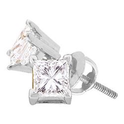 Unisex Princess Diamond Solitaire Stud Earrings 1/4 Cttw 14kt White Gold - REF-18K5Y