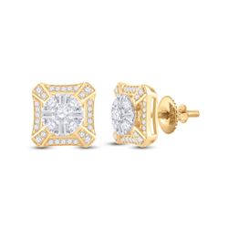 Mens Baguette Diamond Square Cluster Earrings 3/4 Cttw 14kt Yellow Gold - REF-60R9X