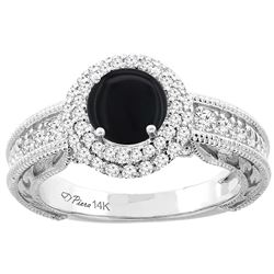 1.09 CTW Onyx & Diamond Ring 14K White Gold - REF-85M8K