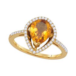 Womens Pear Citrine Diamond Teardrop Solitaire Ring 1-5/8 Cttw 14kt Yellow Gold - REF-47W9K