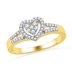 Womens Round Diamond Heart Ring 1/5 Cttw 10kt Yellow Gold - REF-18F9W