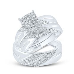 His Hers Round Diamond Square Matching Wedding Set 5/8 Cttw 10kt White Gold - REF-54F5W