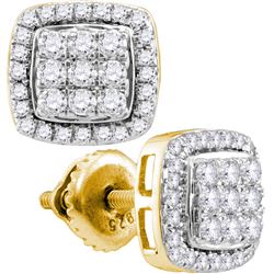 Womens Round Diamond Square Earrings 1 Cttw 10kt Yellow Gold - REF-52Y9N