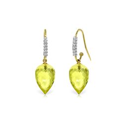 Genuine 18.18 ctw Lemon Quartz & Diamond Earrings 14KT Yellow Gold - REF-46F7Z