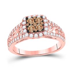 Womens Round Brown Diamond Square Cluster Ring 1 Cttw 10kt Rose Gold - REF-54M5H