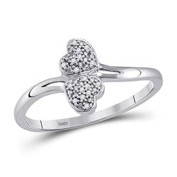 Womens Round Diamond Double Heart Ring 1/20 Cttw 10kt Yellow Gold - REF-6W5K