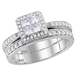 Princess Diamond Bridal Wedding Ring Band Set 1 Cttw 14kt White Gold - REF-69N9F