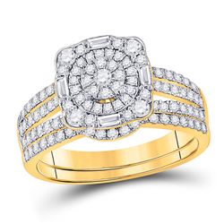 Round Diamond Bridal Wedding Ring Band Set 1 Cttw 14kt Yellow Gold - REF-74Y5N