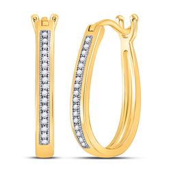 Womens Round Diamond Oblong Hoop Earrings 1/10 Cttw 10kt Yellow Gold - REF-16K9Y