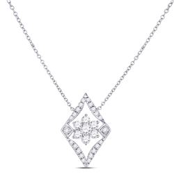 Womens Round Diamond Geometric Cluster Necklace 1/3 Cttw 14kt White Gold - REF-32N5F