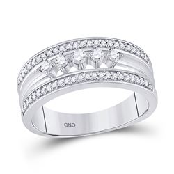 Womens Round Diamond 5-Stone Band Ring 1/3 Cttw 10kt White Gold - REF-21Y5N